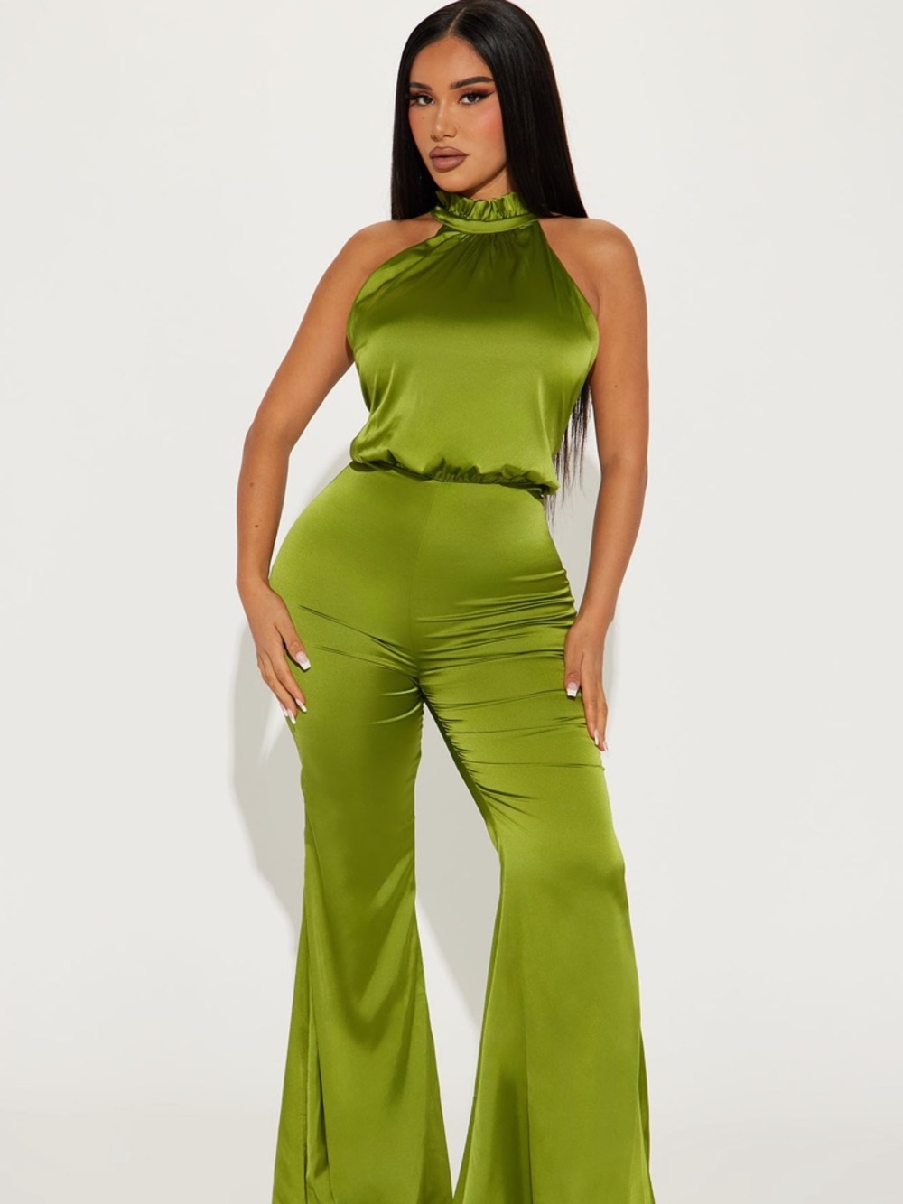 Chartreuse Halter Satin Jumpsuit